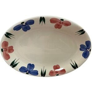 Vintage Furio Italy Oval Serving Platter Hand Painted Floral Blue Pink 16"